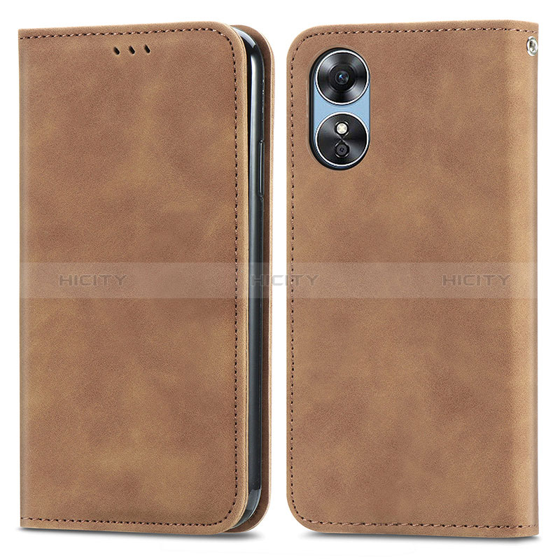 Funda de Cuero Cartera con Soporte Carcasa S08D para Oppo A17 Marron