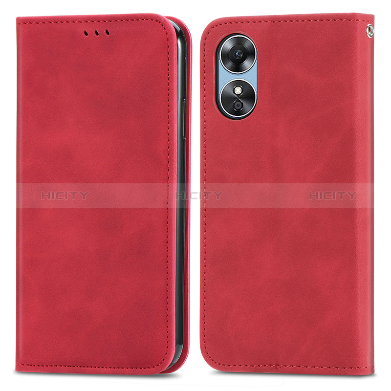 Funda de Cuero Cartera con Soporte Carcasa S08D para Oppo A17 Rojo