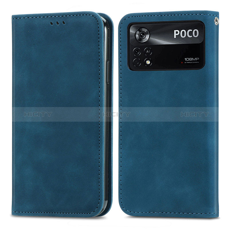 Funda de Cuero Cartera con Soporte Carcasa S08D para Xiaomi Poco X4 Pro 5G Azul