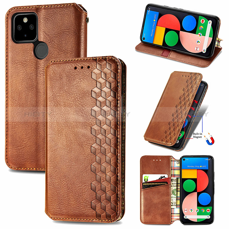 Funda de Cuero Cartera con Soporte Carcasa S09D para Google Pixel 5a 5G