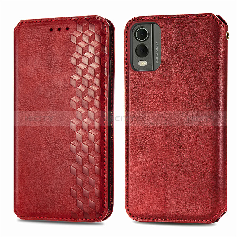 Funda de Cuero Cartera con Soporte Carcasa S09D para Nokia C210 Rojo