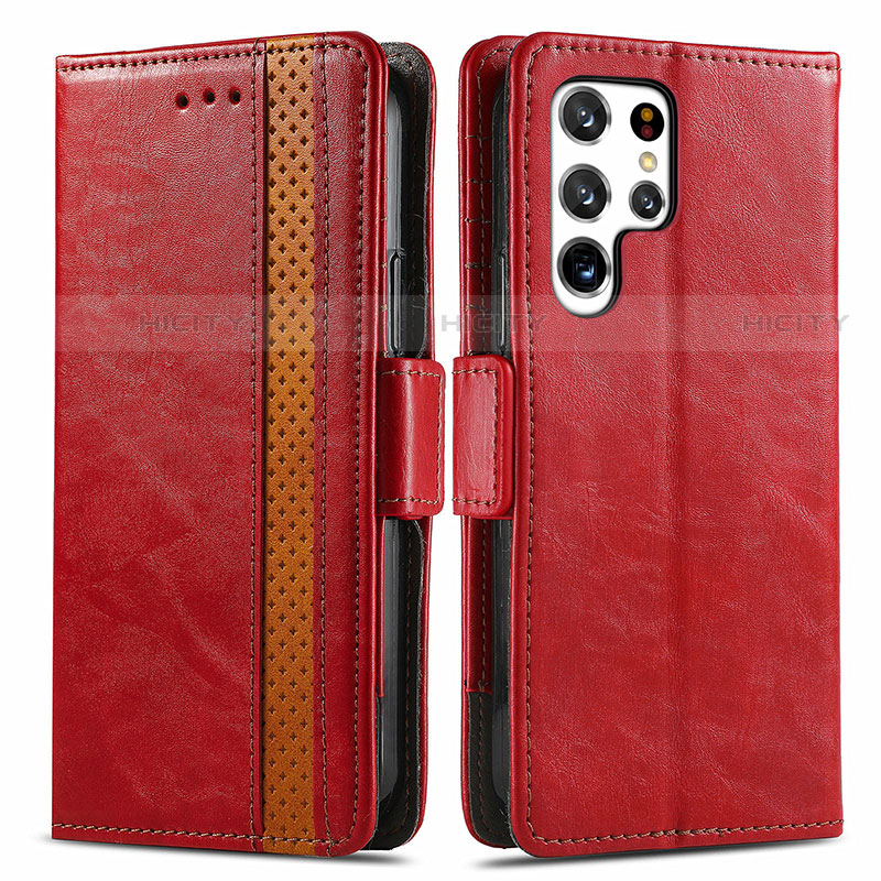 Funda de Cuero Cartera con Soporte Carcasa S10D para Samsung Galaxy S23 Ultra 5G Rojo