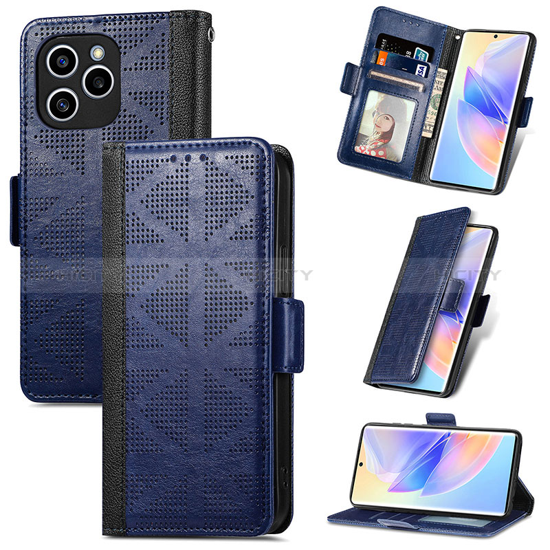 Funda de Cuero Cartera con Soporte Carcasa S11D para Huawei Honor 60 SE 5G Azul