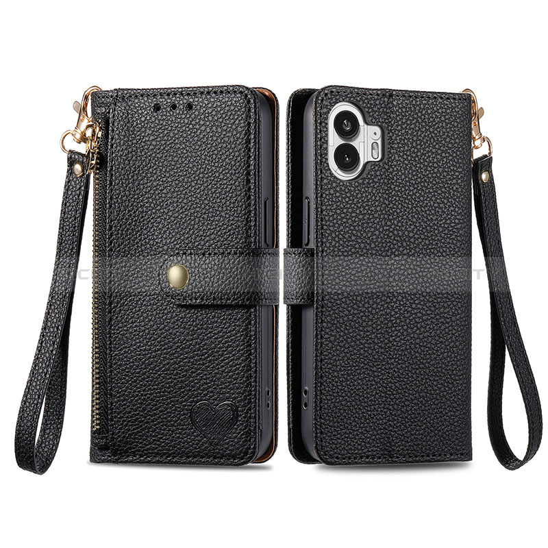 Funda de Cuero Cartera con Soporte Carcasa S15D para Nothing Phone 2 Negro