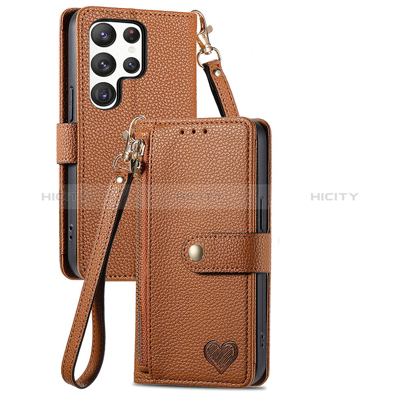 Funda de Cuero Cartera con Soporte Carcasa S15D para Samsung Galaxy S23 Ultra 5G Marron