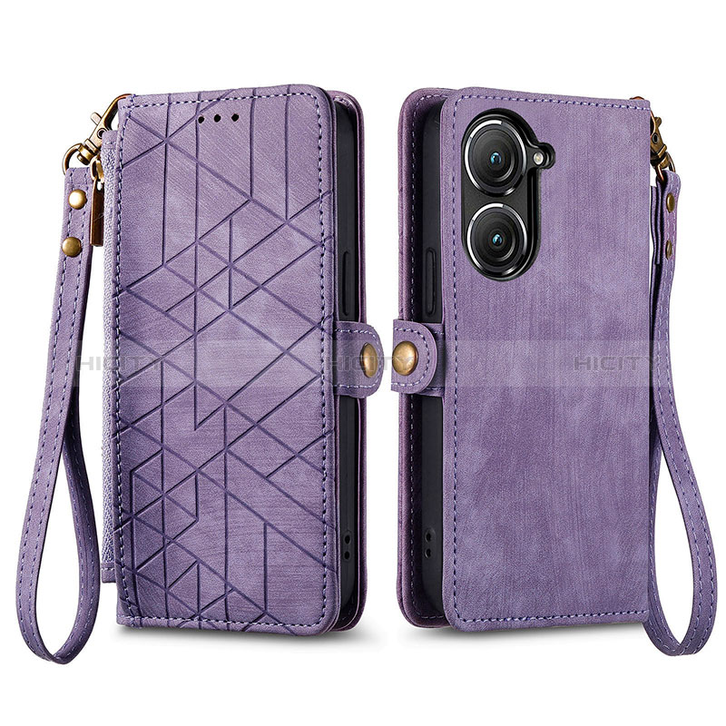 Funda de Cuero Cartera con Soporte Carcasa S17D para Asus Zenfone 9 Morado