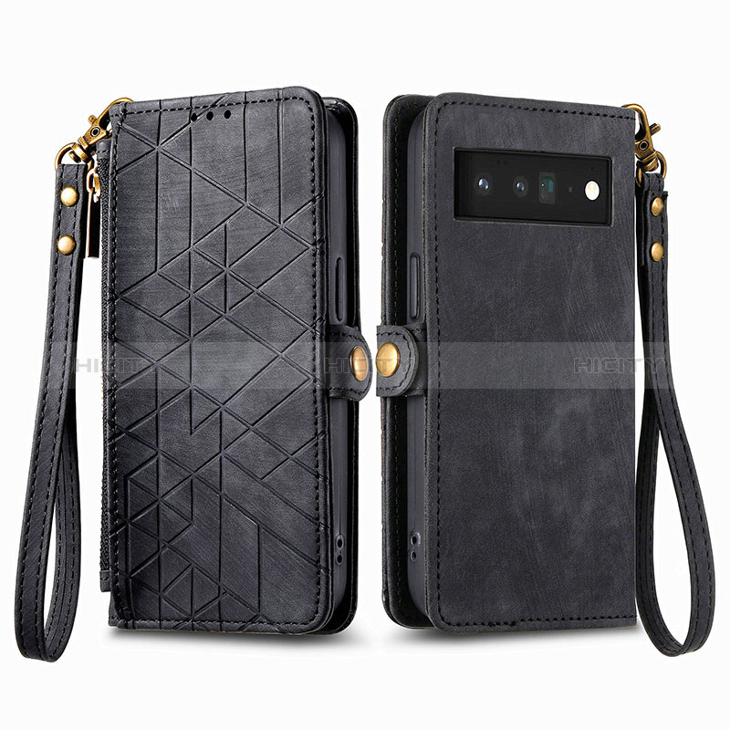 Funda de Cuero Cartera con Soporte Carcasa S17D para Google Pixel 6 Pro 5G Negro