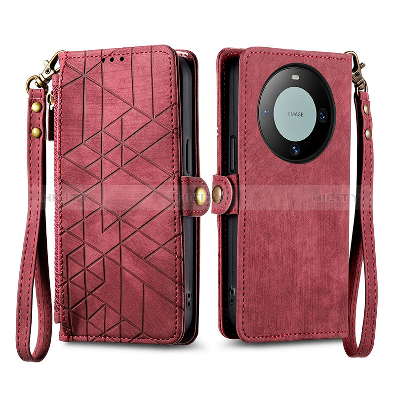 Funda de Cuero Cartera con Soporte Carcasa S17D para Huawei Mate 60 Pro+ Plus Rojo