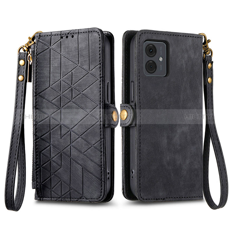 Funda de Cuero Cartera con Soporte Carcasa S17D para Motorola Moto G14 Negro