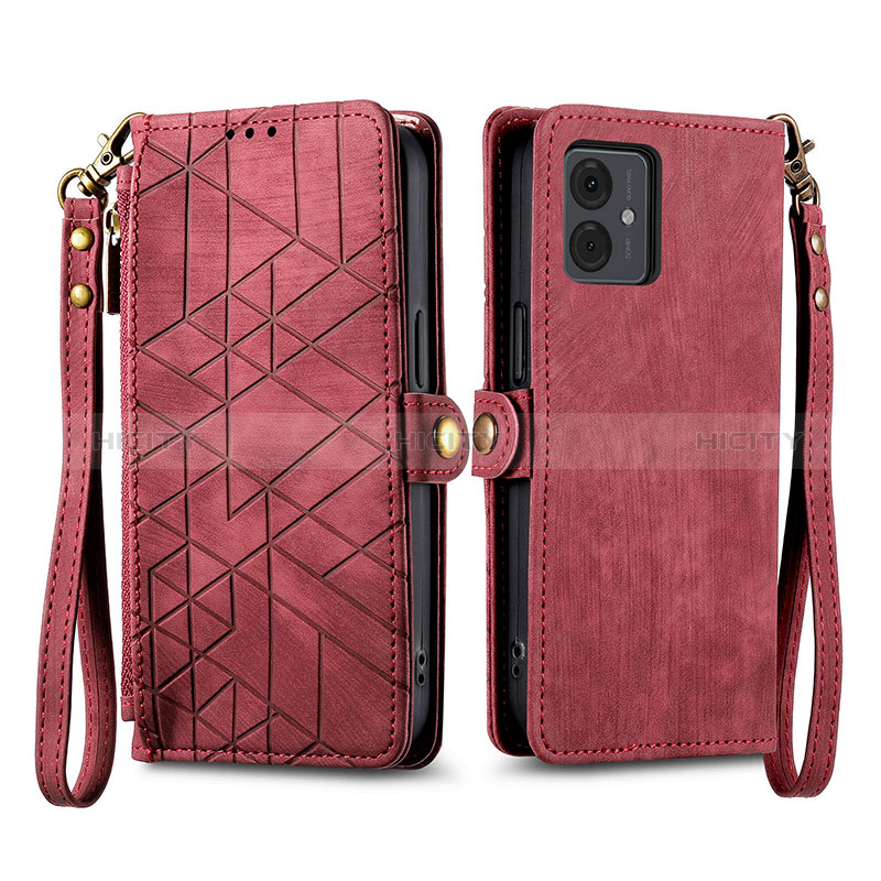 Funda de Cuero Cartera con Soporte Carcasa S17D para Motorola Moto G14 Rojo