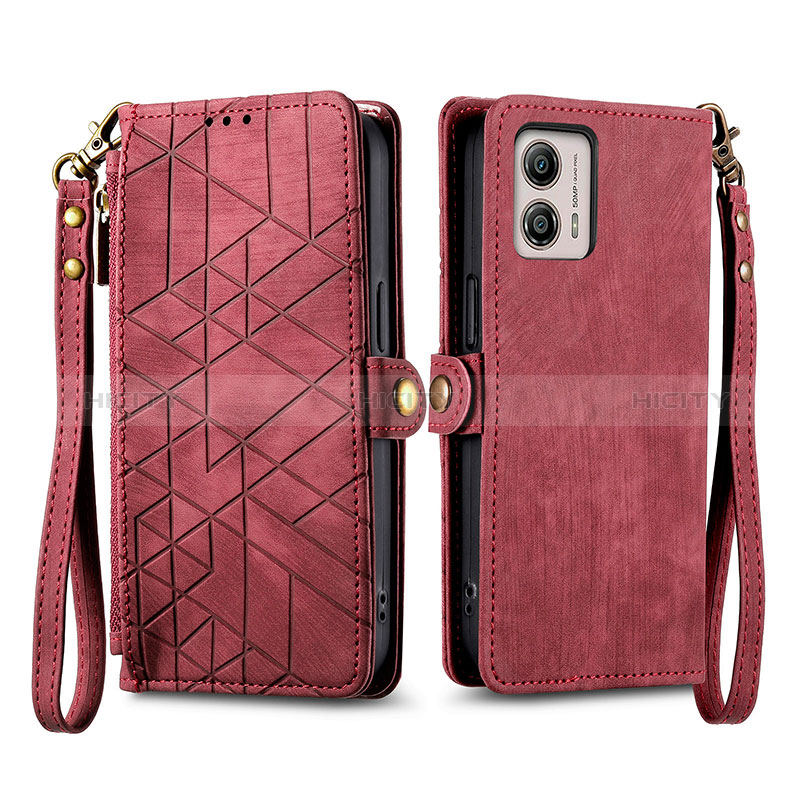 Funda de Cuero Cartera con Soporte Carcasa S17D para Motorola Moto G53j 5G Rojo