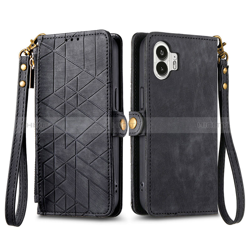 Funda de Cuero Cartera con Soporte Carcasa S17D para Nothing Phone 2 Negro