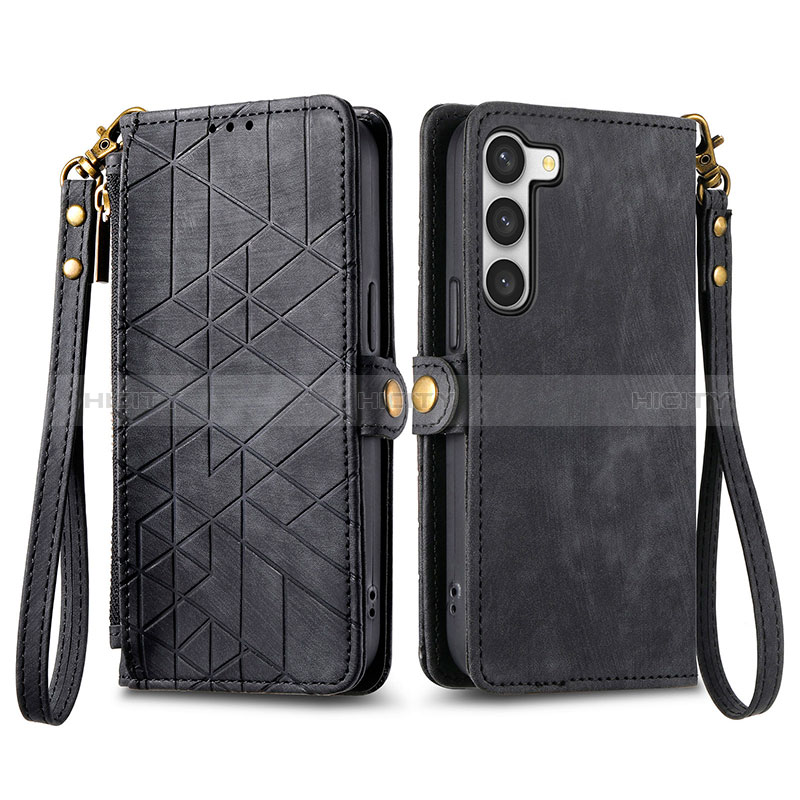 Funda de Cuero Cartera con Soporte Carcasa S17D para Samsung Galaxy S23 Plus 5G Negro