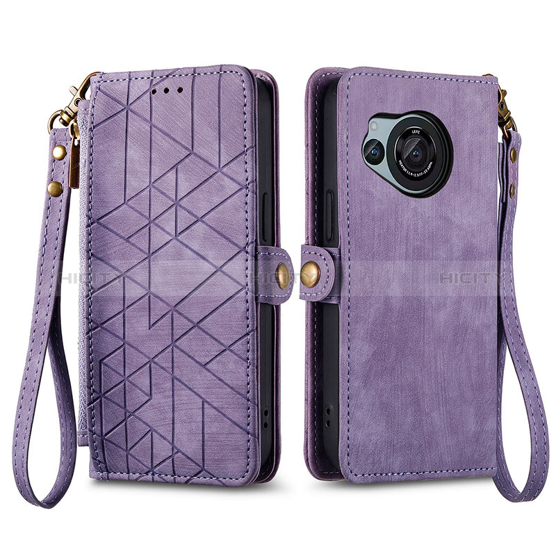 Funda de Cuero Cartera con Soporte Carcasa S17D para Sharp Aquos R8s Morado