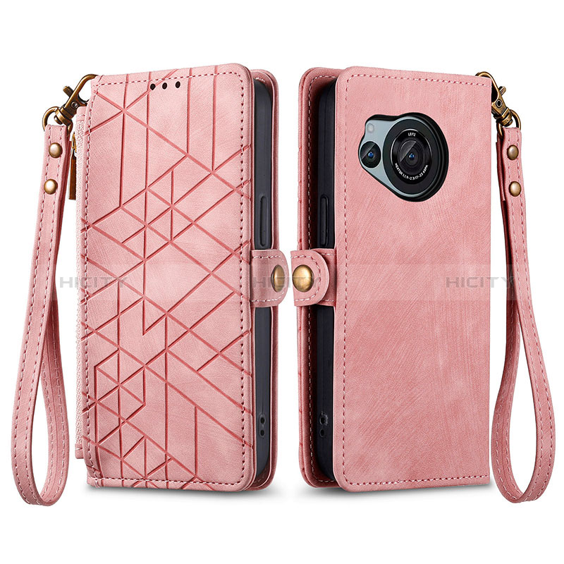 Funda de Cuero Cartera con Soporte Carcasa S17D para Sharp Aquos R8s Rosa