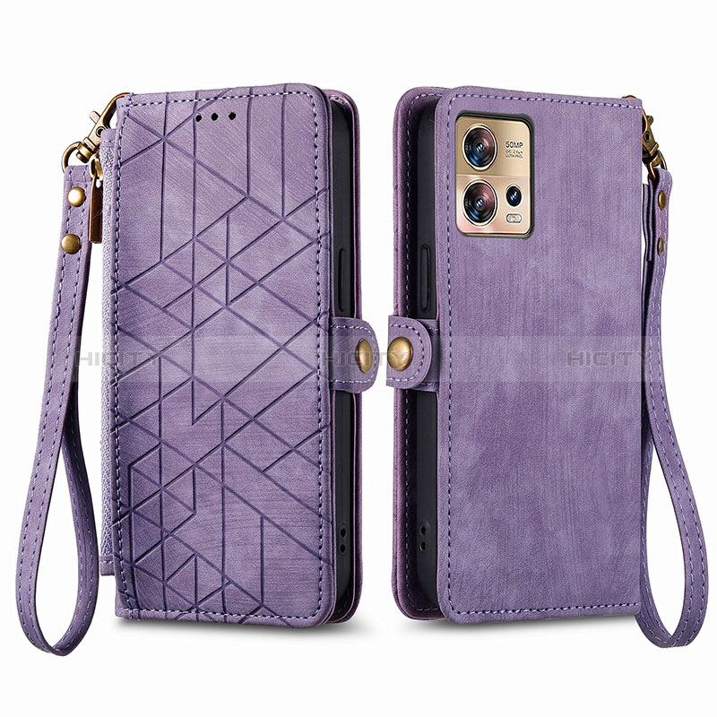 Funda de Cuero Cartera con Soporte Carcasa S18D para Motorola Moto Edge 30 Fusion 5G Morado