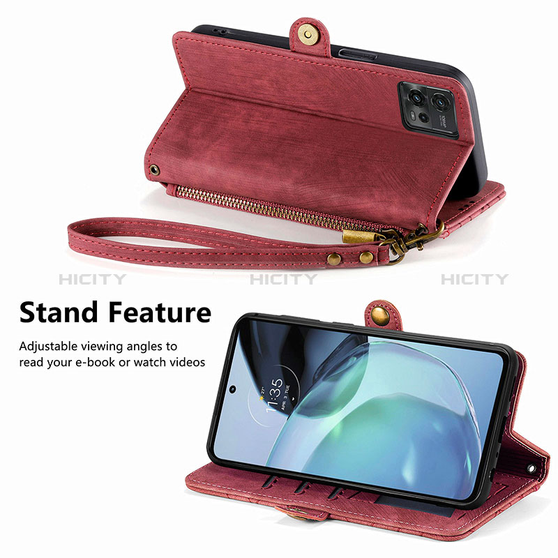 Funda de Cuero Cartera con Soporte Carcasa S18D para Motorola Moto G72