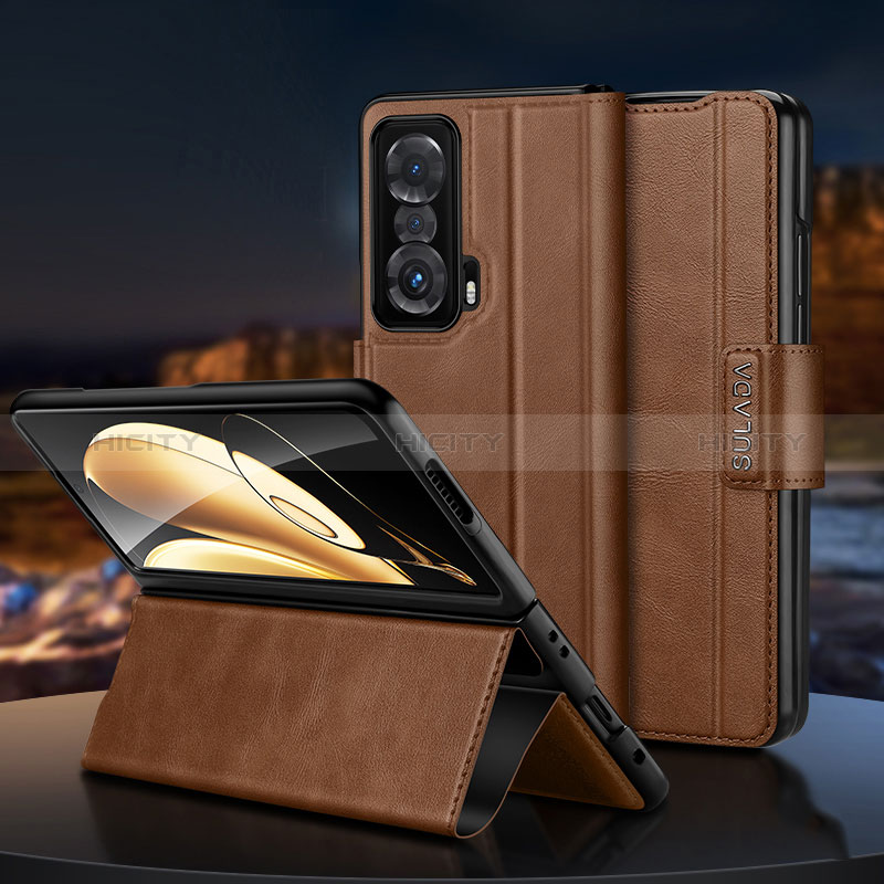 Funda de Cuero Cartera con Soporte Carcasa SD1 para Huawei Honor Magic V 5G Marron