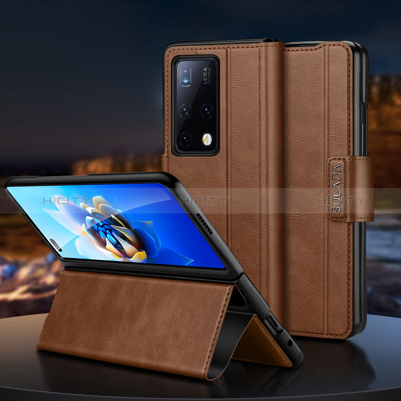 Funda de Cuero Cartera con Soporte Carcasa SD1 para Huawei Mate X2 Marron