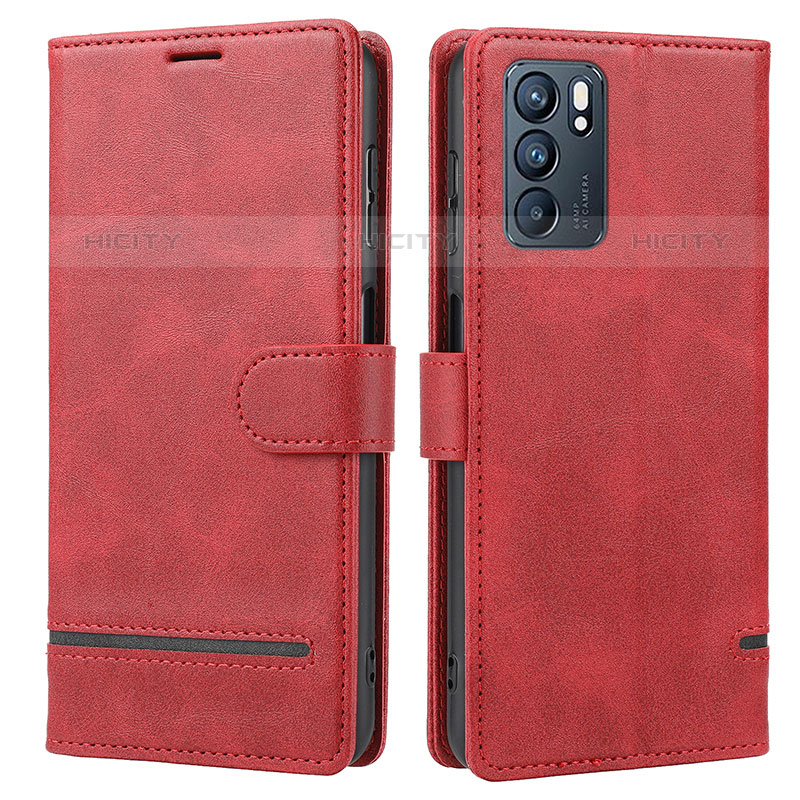 Funda de Cuero Cartera con Soporte Carcasa SY1 para Oppo Reno6 5G Rojo