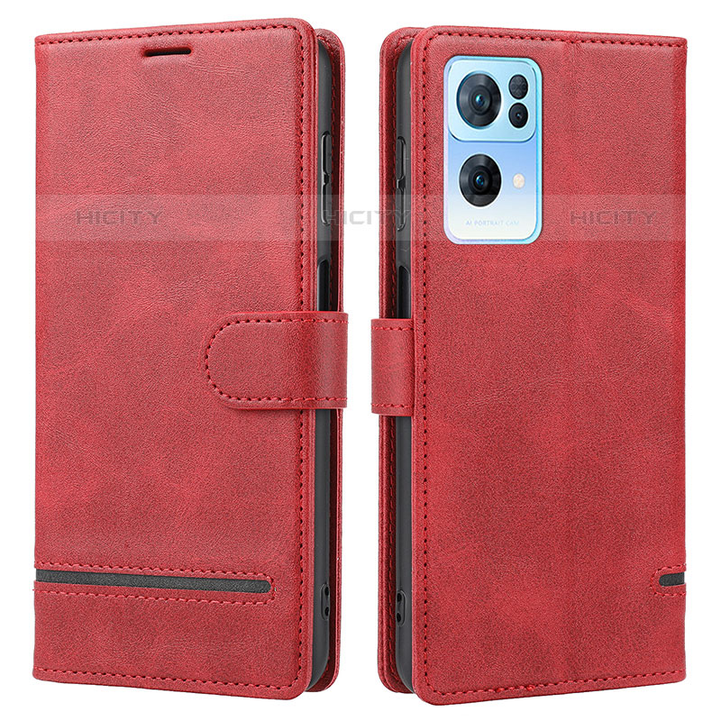 Funda de Cuero Cartera con Soporte Carcasa SY1 para Oppo Reno7 Pro 5G Rojo