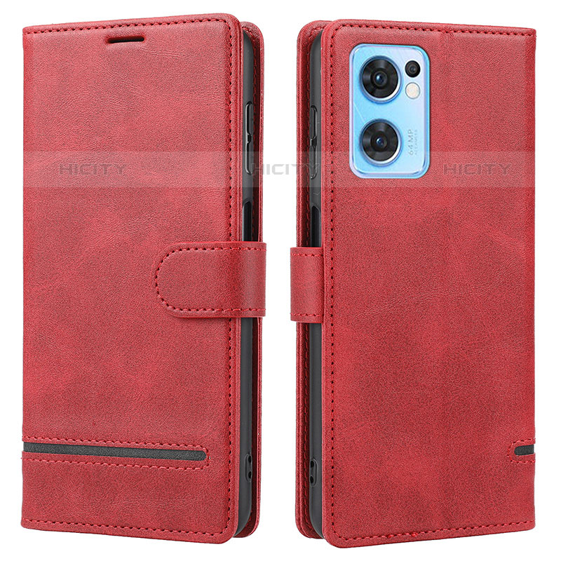 Funda de Cuero Cartera con Soporte Carcasa SY1 para Oppo Reno7 SE 5G Rojo