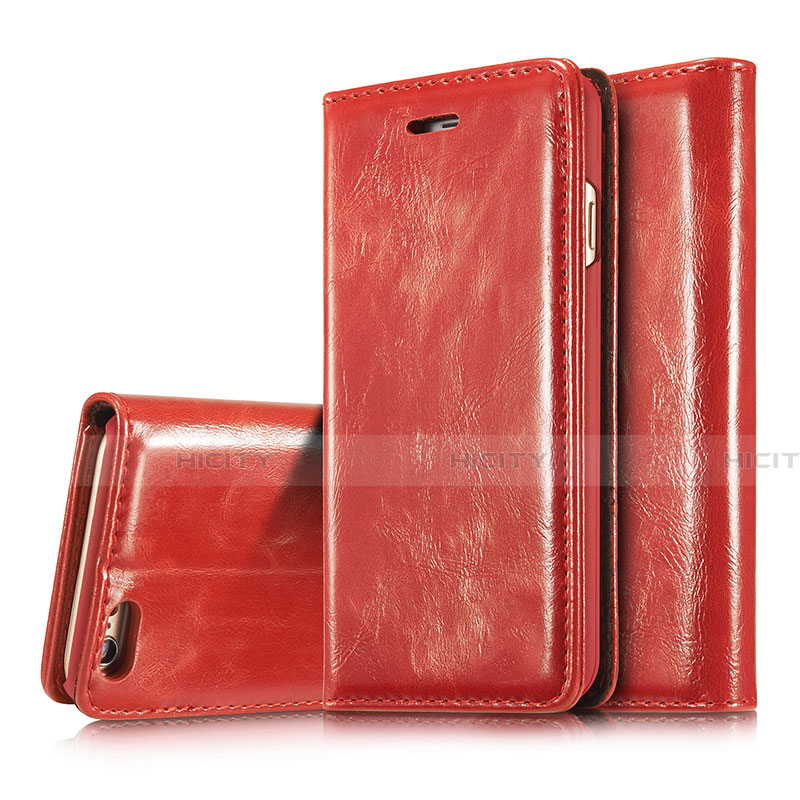 Funda de Cuero Cartera con Soporte Carcasa T01 para Apple iPhone 6S Plus Rojo