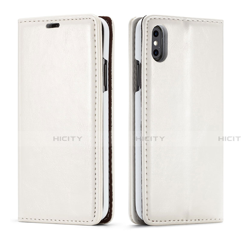 Funda de Cuero Cartera con Soporte Carcasa T01 para Apple iPhone X Blanco