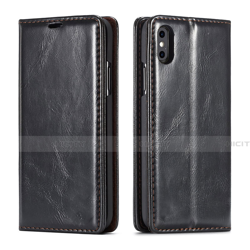 Funda de Cuero Cartera con Soporte Carcasa T01 para Apple iPhone X Negro