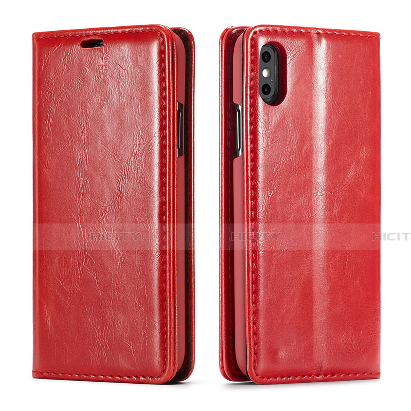 Funda de Cuero Cartera con Soporte Carcasa T01 para Apple iPhone X Rojo