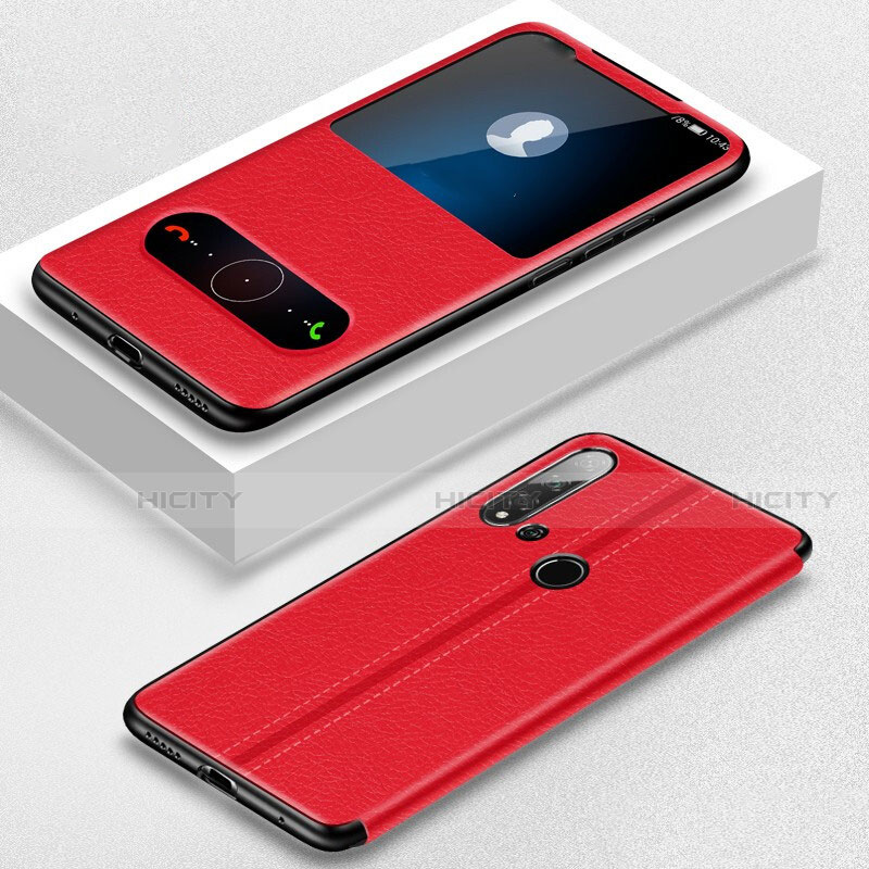 Funda de Cuero Cartera con Soporte Carcasa T01 para Huawei P20 Lite (2019) Rojo