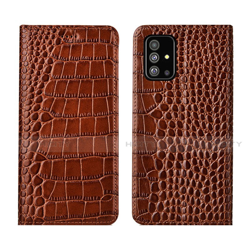 Funda de Cuero Cartera con Soporte Carcasa T01 para Samsung Galaxy A51 5G Marron Claro