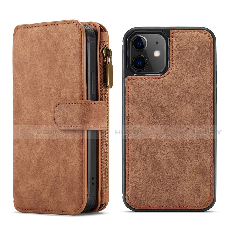 Funda de Cuero Cartera con Soporte Carcasa T02 para Apple iPhone 12 Mini Marron