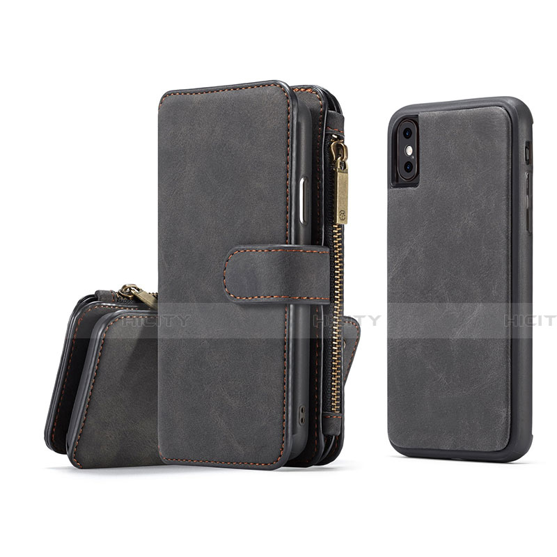 Funda de Cuero Cartera con Soporte Carcasa T02 para Apple iPhone X Negro