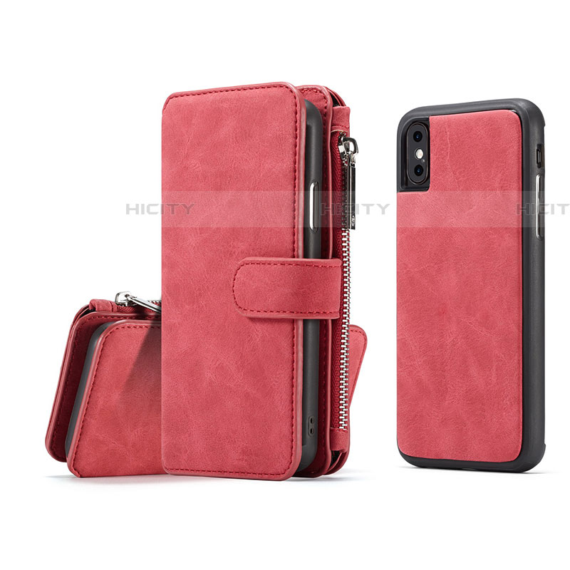 Funda de Cuero Cartera con Soporte Carcasa T02 para Apple iPhone Xs Rojo