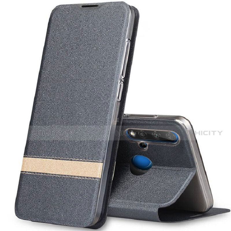 Funda de Cuero Cartera con Soporte Carcasa T02 para Huawei P20 Lite (2019) Gris Oscuro