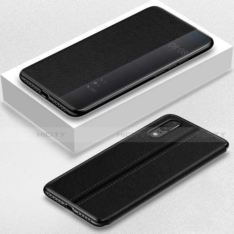 Funda de Cuero Cartera con Soporte Carcasa T02 para Huawei P20 Negro