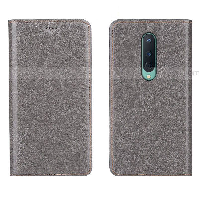 Funda de Cuero Cartera con Soporte Carcasa T02 para OnePlus 8 Gris