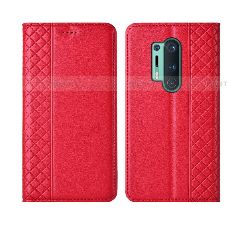 Funda de Cuero Cartera con Soporte Carcasa T02 para OnePlus 8 Pro Rojo