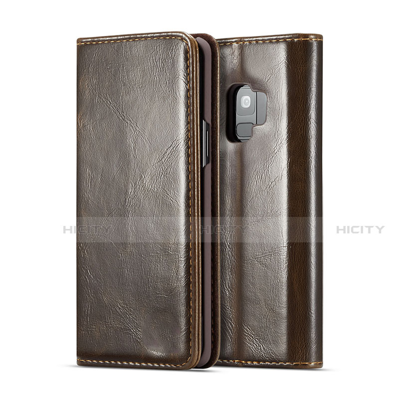 Funda de Cuero Cartera con Soporte Carcasa T02 para Samsung Galaxy S9 Marron