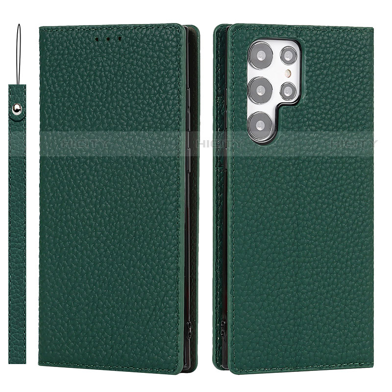 Funda de Cuero Cartera con Soporte Carcasa T02D para Samsung Galaxy S22 Ultra 5G Verde