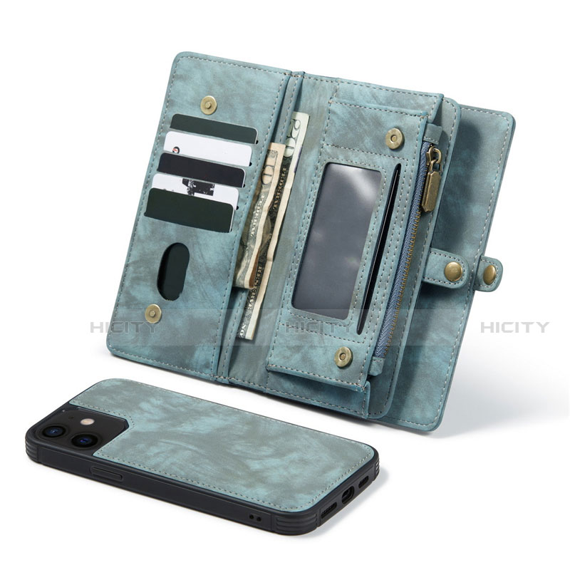 Funda de Cuero Cartera con Soporte Carcasa T03 para Apple iPhone 12 Mini Cian