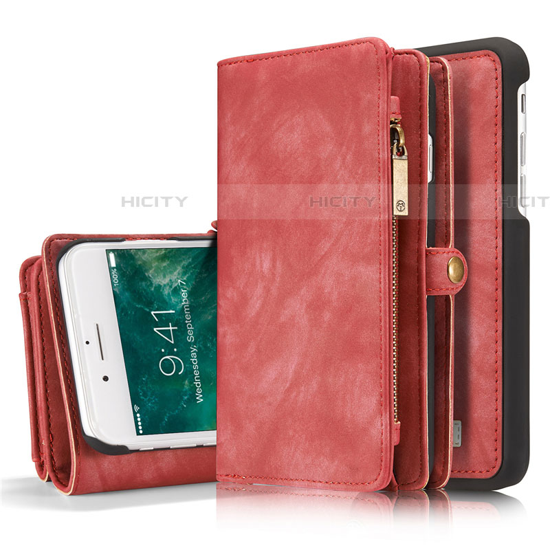 Funda de Cuero Cartera con Soporte Carcasa T03 para Apple iPhone 7 Plus Rojo