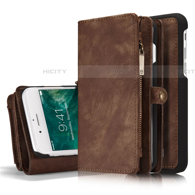 Funda de Cuero Cartera con Soporte Carcasa T03 para Apple iPhone 8 Plus Marron