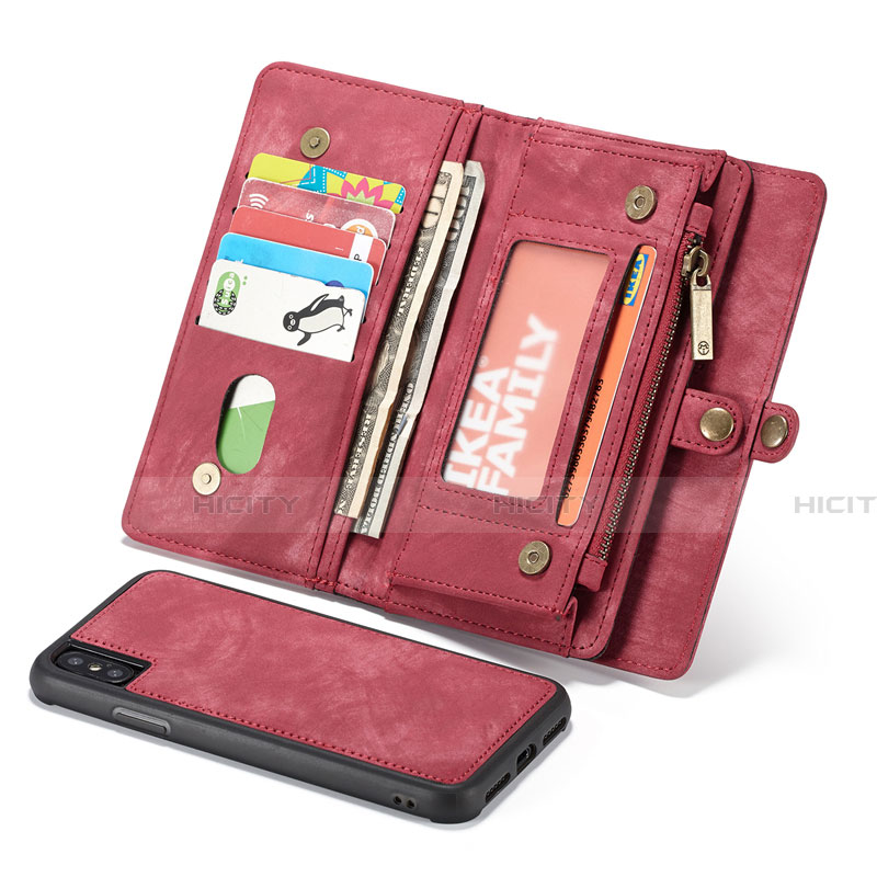 Funda de Cuero Cartera con Soporte Carcasa T03 para Apple iPhone X Rojo