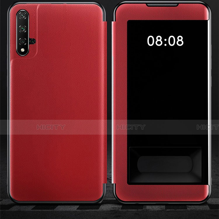 Funda de Cuero Cartera con Soporte Carcasa T03 para Huawei Honor 20 Rojo