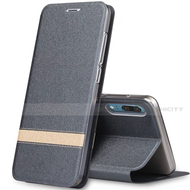 Funda de Cuero Cartera con Soporte Carcasa T03 para Huawei P20 Gris Oscuro