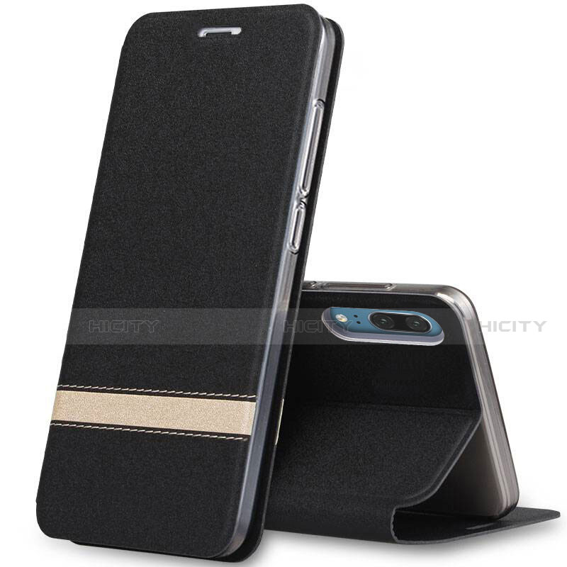 Funda de Cuero Cartera con Soporte Carcasa T03 para Huawei P20 Negro