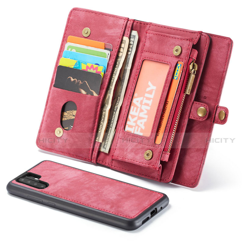 Funda de Cuero Cartera con Soporte Carcasa T03 para Huawei P30 Pro New Edition Rojo