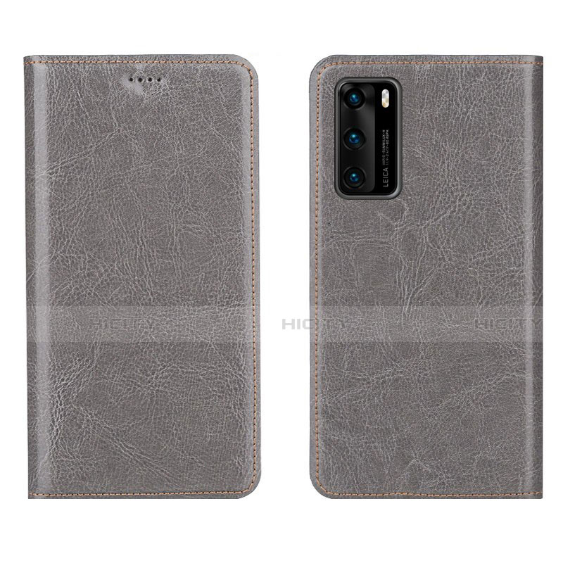 Funda de Cuero Cartera con Soporte Carcasa T03 para Huawei P40 Gris